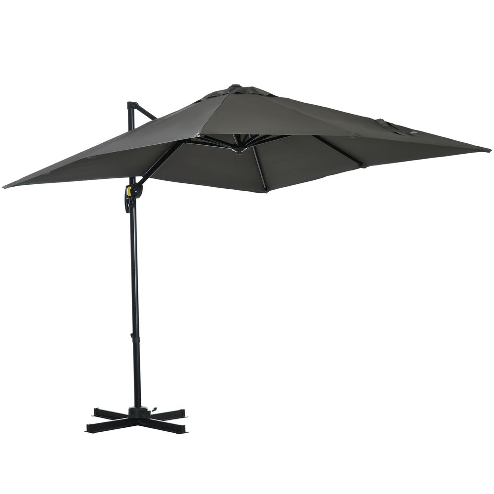 Outsunny Square Cantilever Roma Parasol 360� Rotation w/ Hand Crank, Grey - anydaydirect