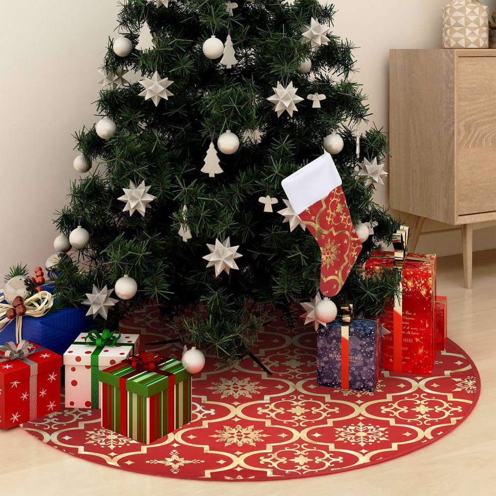 Luxury Christmas Tree Skirt with Sock 90 cm to 150cm Fabric - anydaydirect