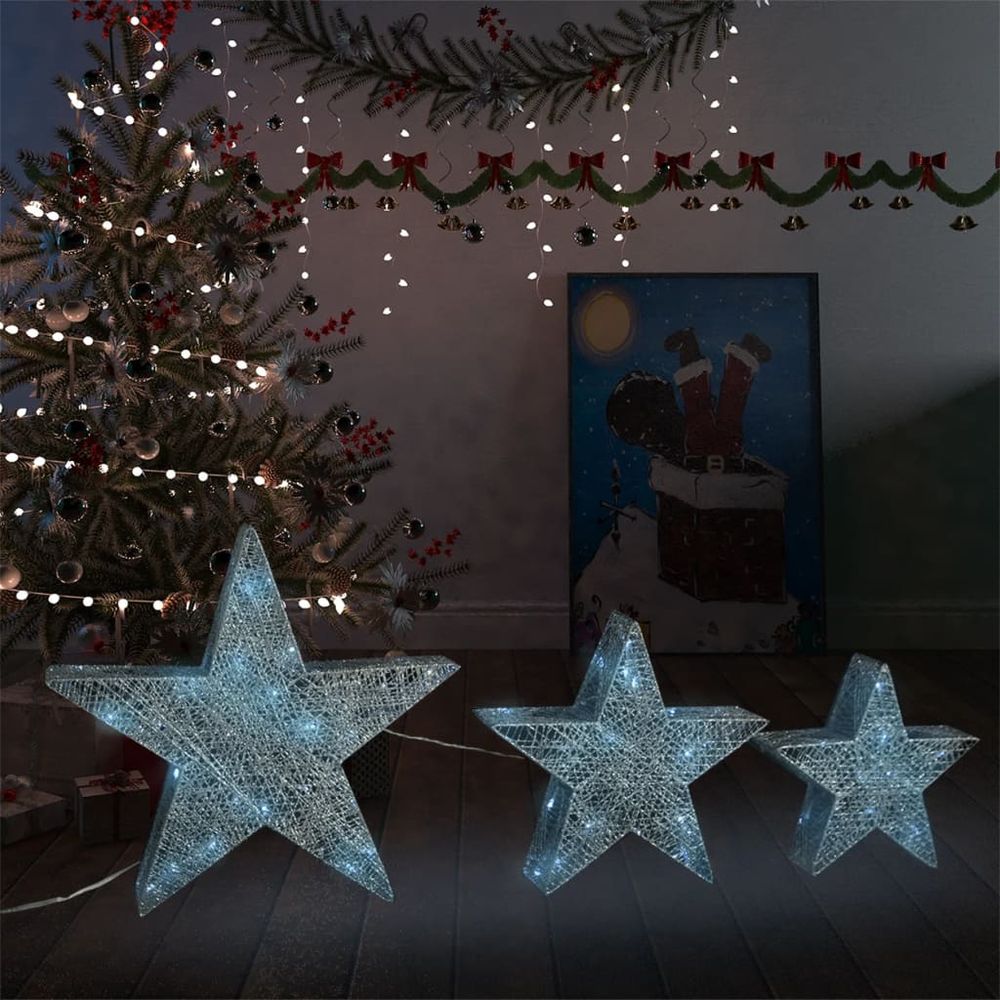 Christmas Decoration Stars 3 pcs White Mesh LED Outdoor Indoor - anydaydirect