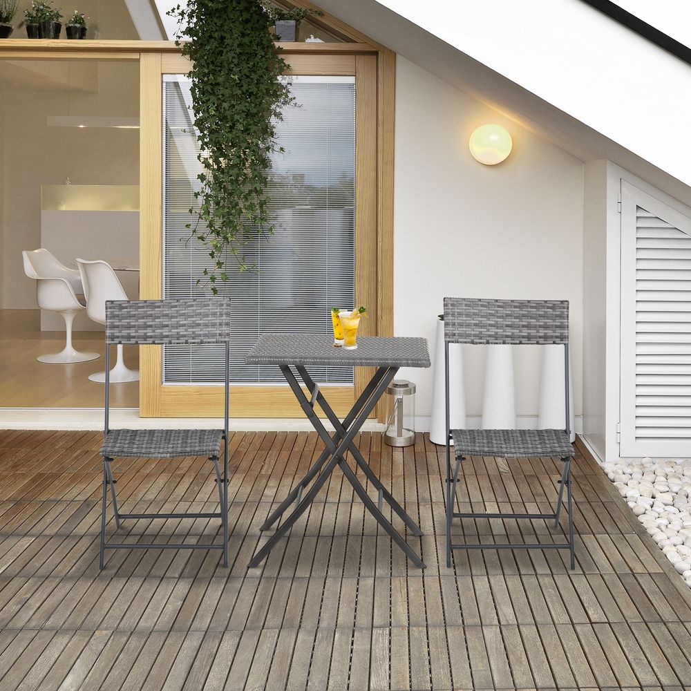 Rattan Garden Bistro Set Coffee 2 Wicker Weave Folding Chairs & 1 Square Table - anydaydirect