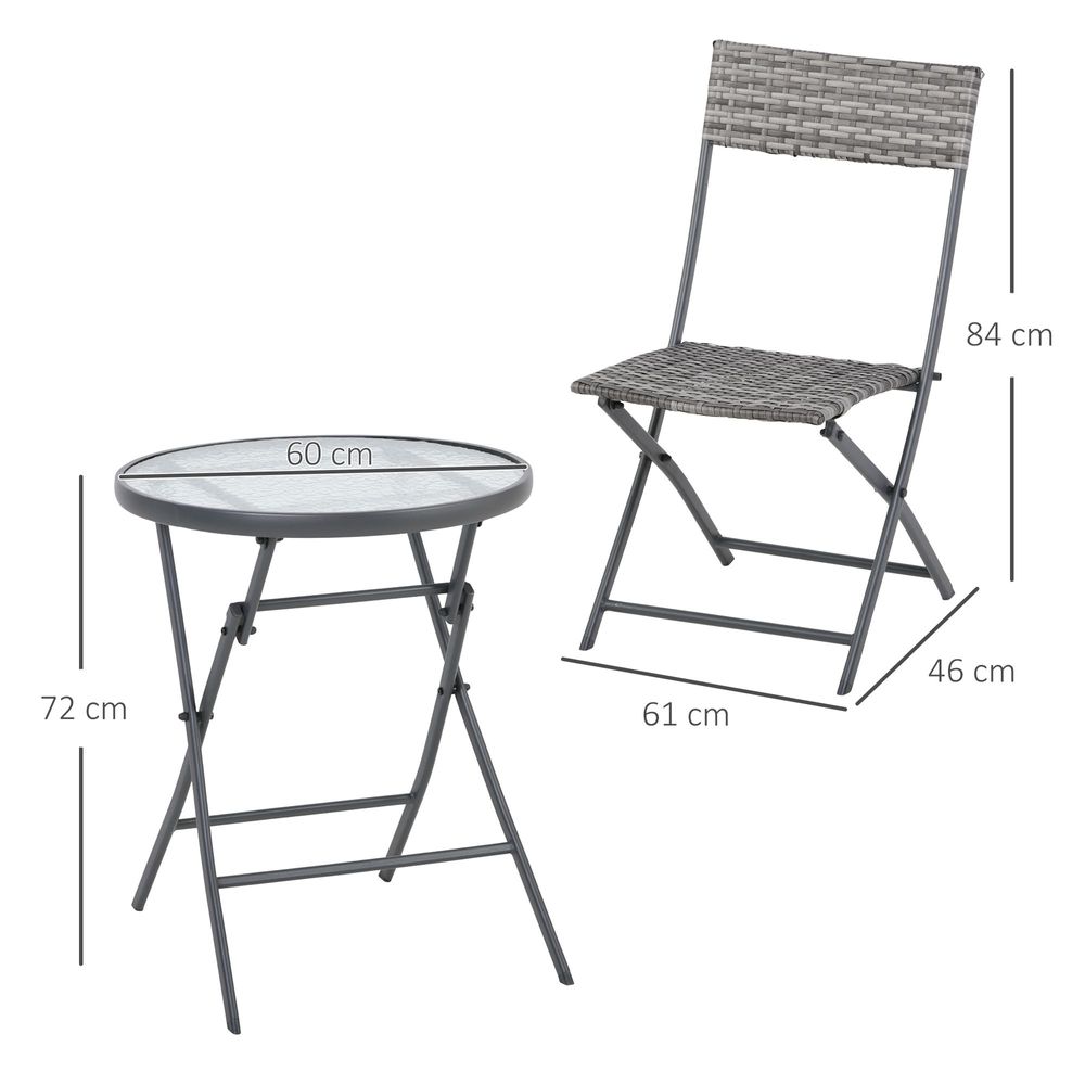 3 PCs Patio Wicker Bistro Set Foldable Table and Chair Set Outsunny - anydaydirect