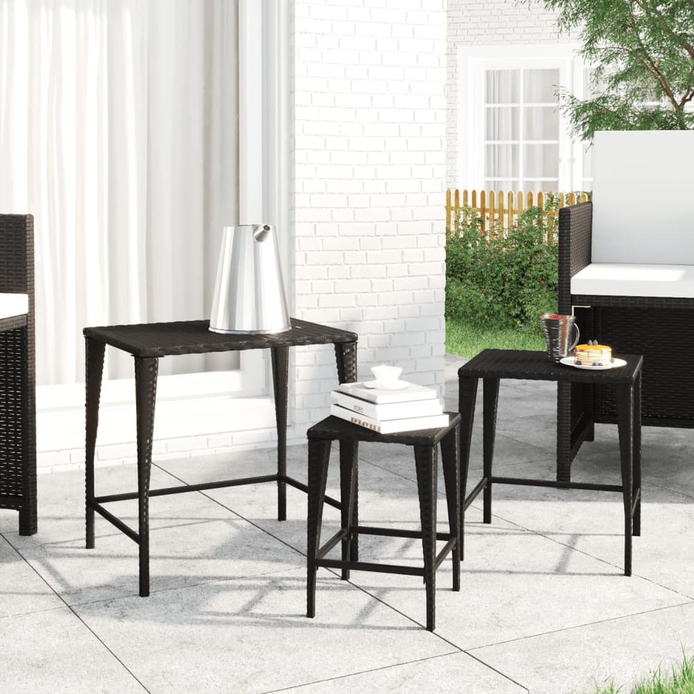 Nesting Tables 3 pcs Black Poly Rattan - anydaydirect