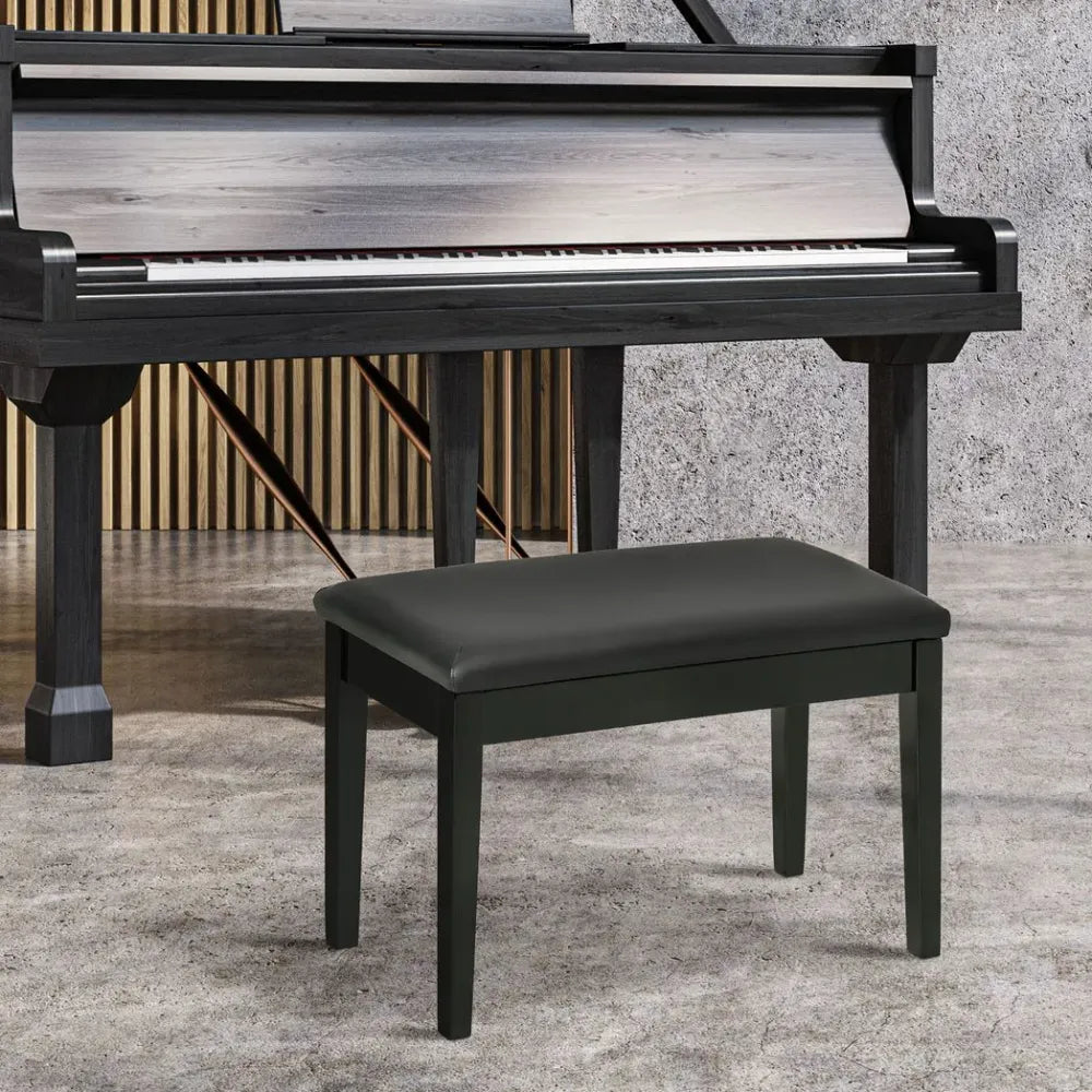 Classic Piano Bench Stool, PU Leather Keyboard Seat Rubber Wood Legs Black - anydaydirect