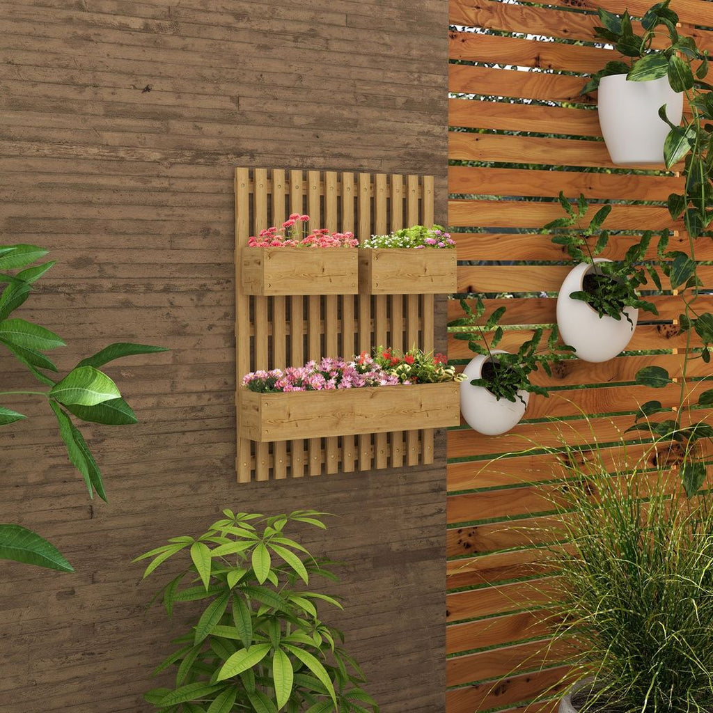 Outsunny Wooden Garden Planters with Trellis Wall-mounted Raised Garden Bed - anydaydirect