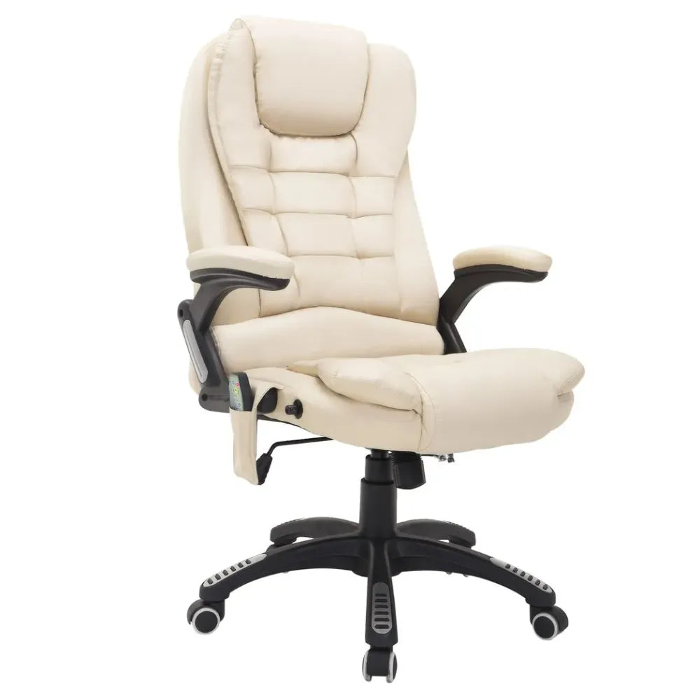 Executive Office Chair with Massage and Heat PU Leather Reclining Chair, Beige - anydaydirect