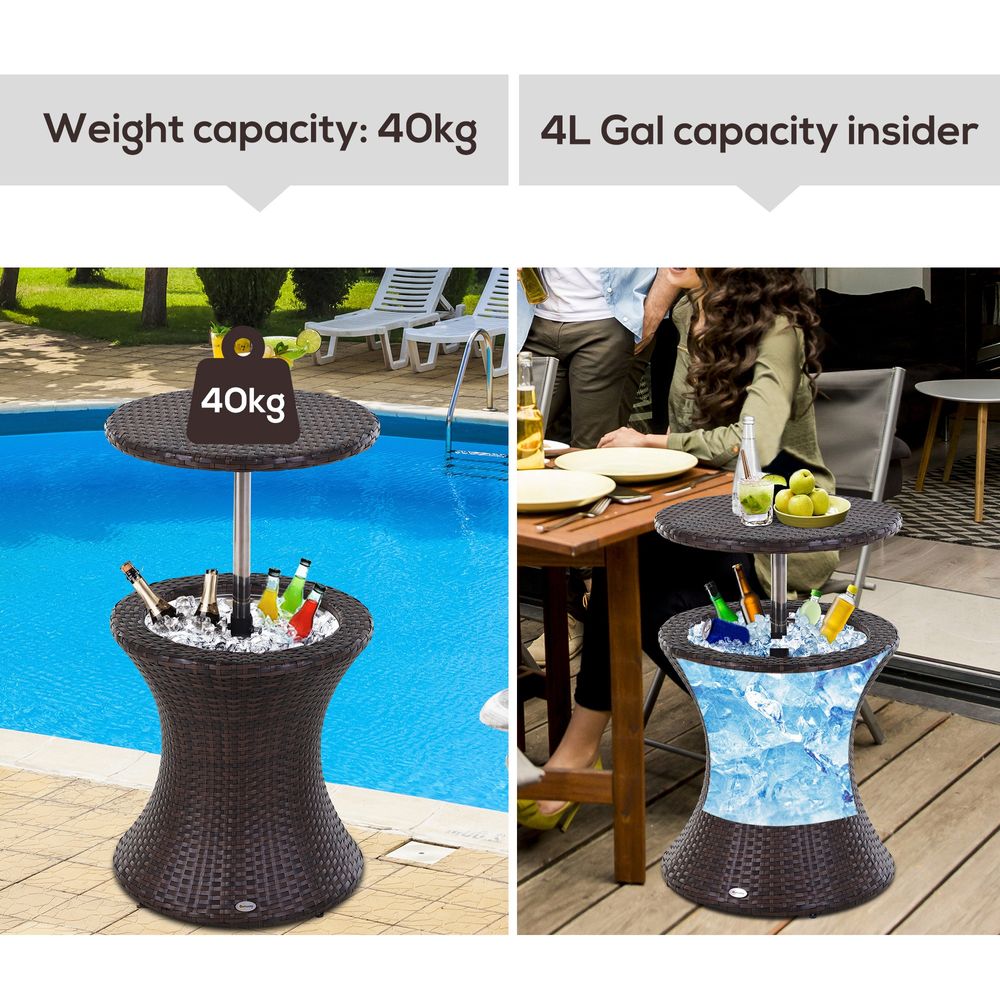 Rattan Ice Bucket Cooler Table Beer Patio Party Activity Bar W/Table-Brown - anydaydirect