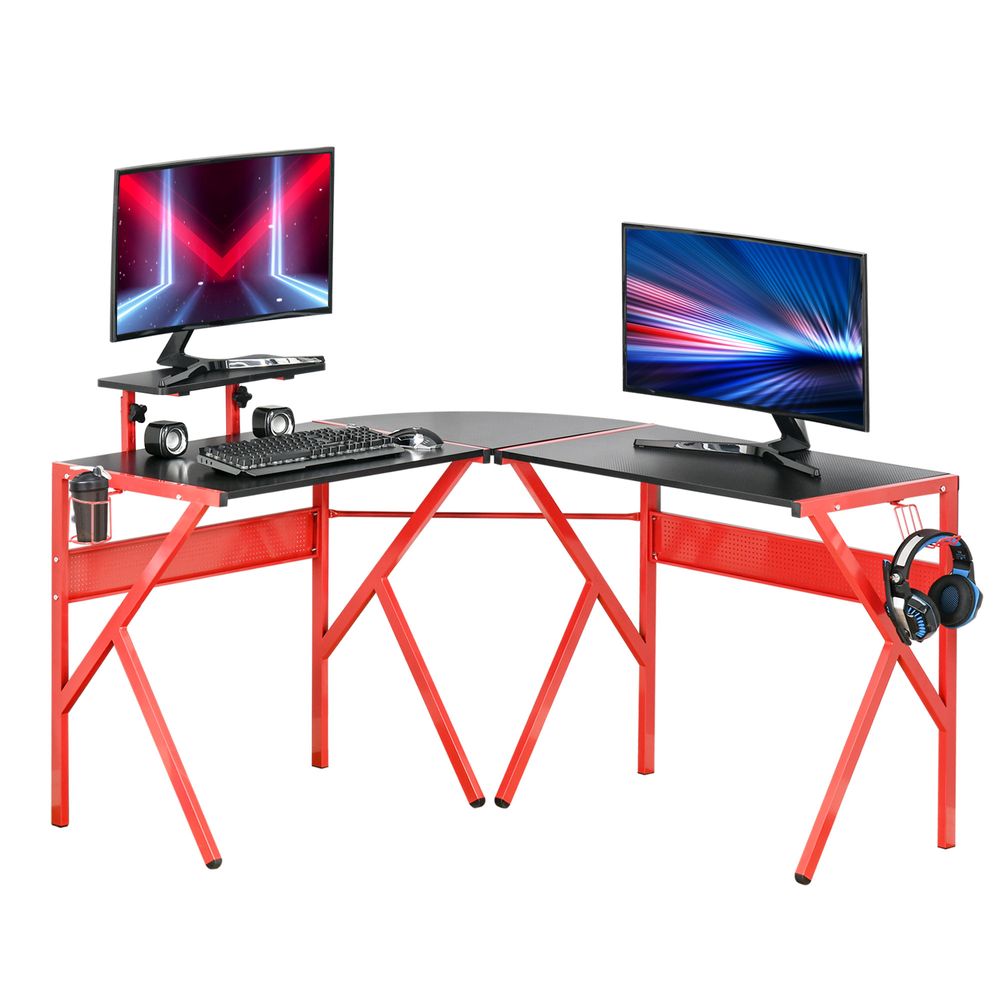 Gaming Desk L-ShapedPC Workstations Monitor Stand 49.25" x 49.25" x 29.5" Red - anydaydirect