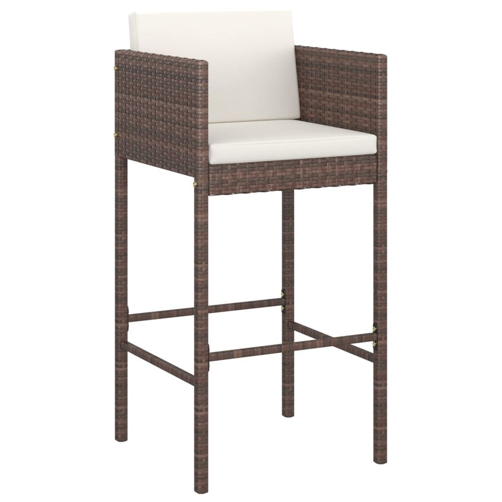 Bar Stools 2 pcs with Cushions Brown Poly Rattan - anydaydirect