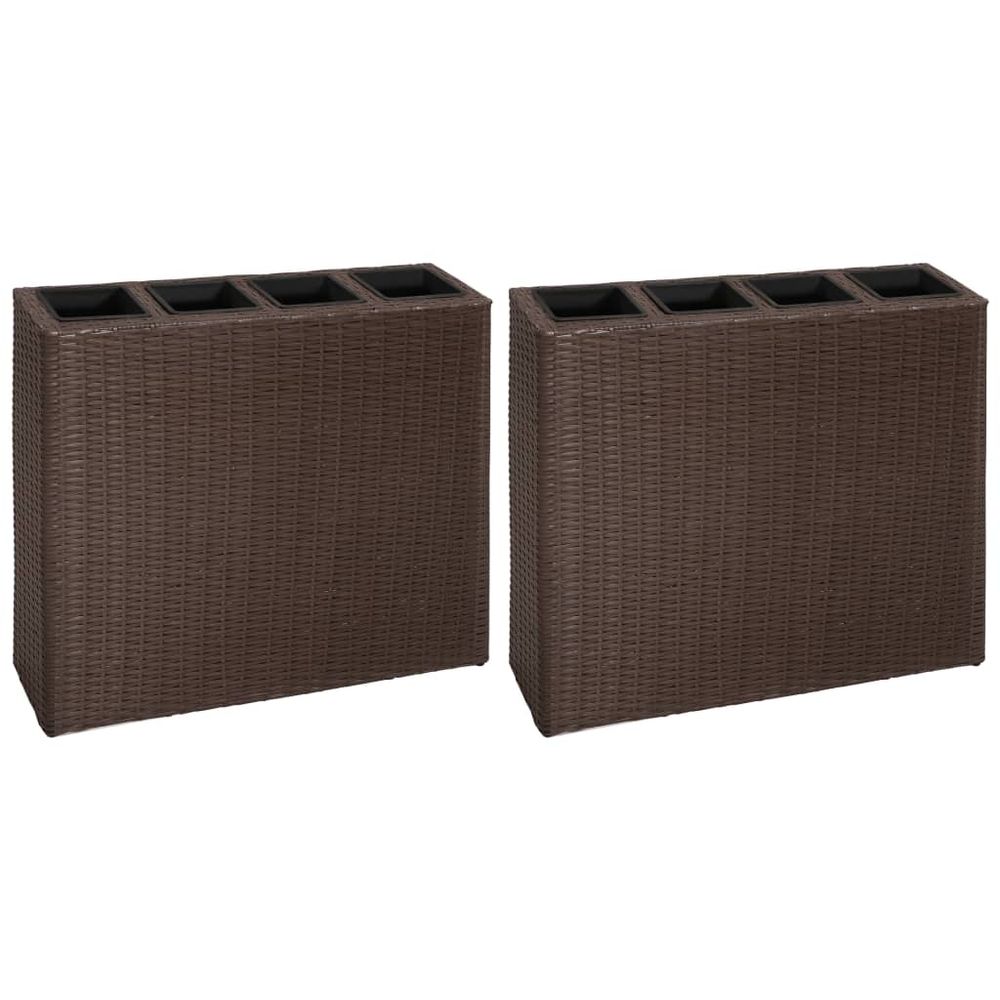 Garden Raised Bed with 4 Pots 2 pcs Poly Rattan Brown(2x41085) - anydaydirect