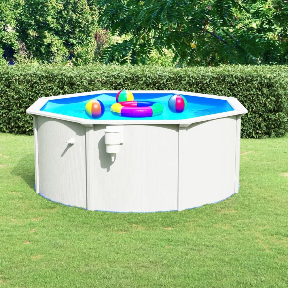 Swimming Pool with Steel Wall 300x120 cm White - anydaydirect