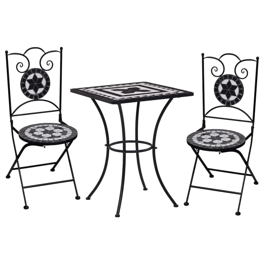 3 Piece Mosaic Bistro Set Ceramic Tile Black and White - anydaydirect