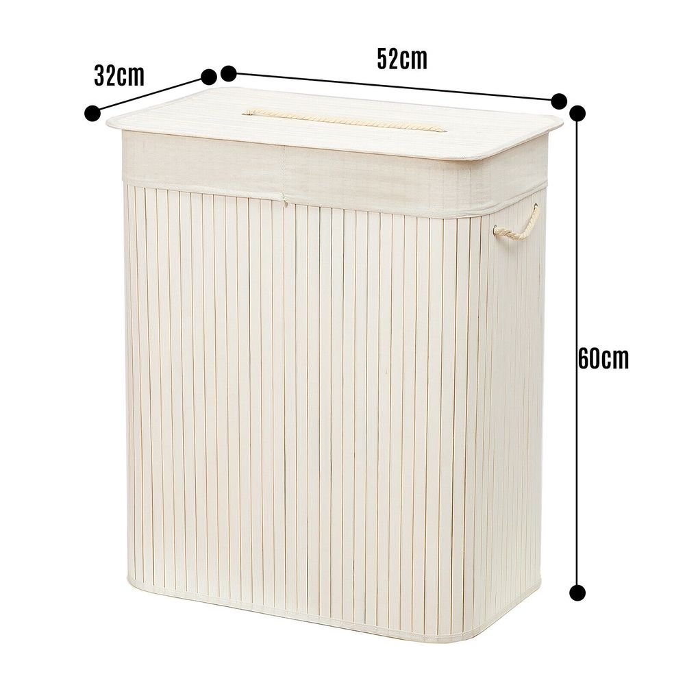 Rectangular Bamboo Laundry Basket-White with Divider - anydaydirect