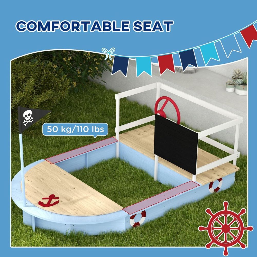 Outsunny Sand Pit with Blackboard, Flag, Storage Deck for Outdoor Play, Blue - anydaydirect