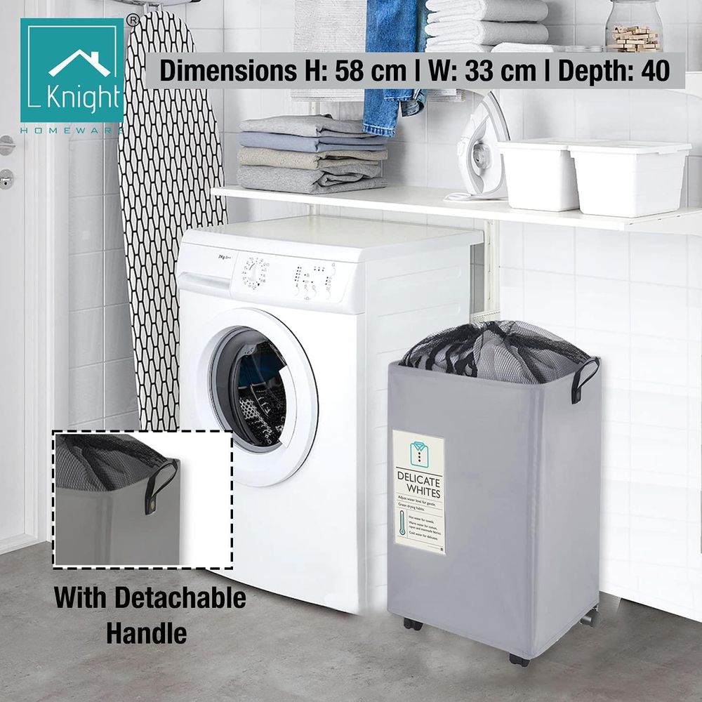 KNIGHT Light Weight Laundry Storage Basket 60L Collapsible on Wheels (Grey) - anydaydirect