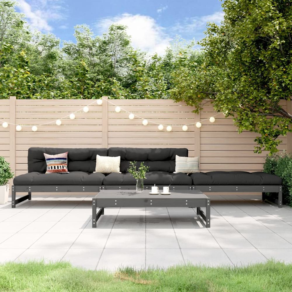 vidaXL 4 Piece Garden Lounge Set Grey Solid Wood Pine - anydaydirect