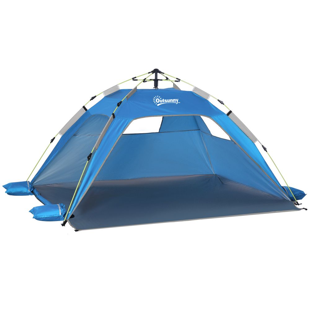 2 Man Pop-up Beach Tent Sun Shade Shelter Hut w/ Windows Door Blue Outsunny - anydaydirect