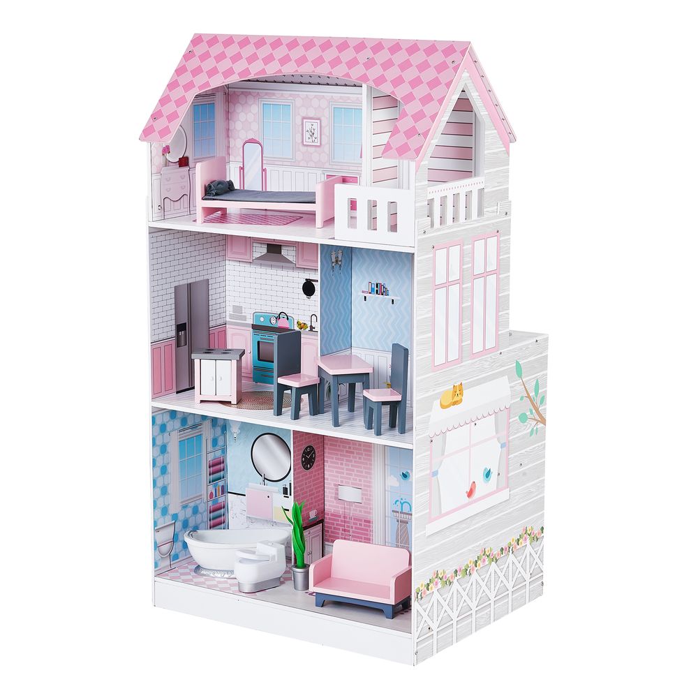Olivia's Little World 2-in-1 Doll House Play Kitchen w/ Doll Furniture TD-12515P - anydaydirect