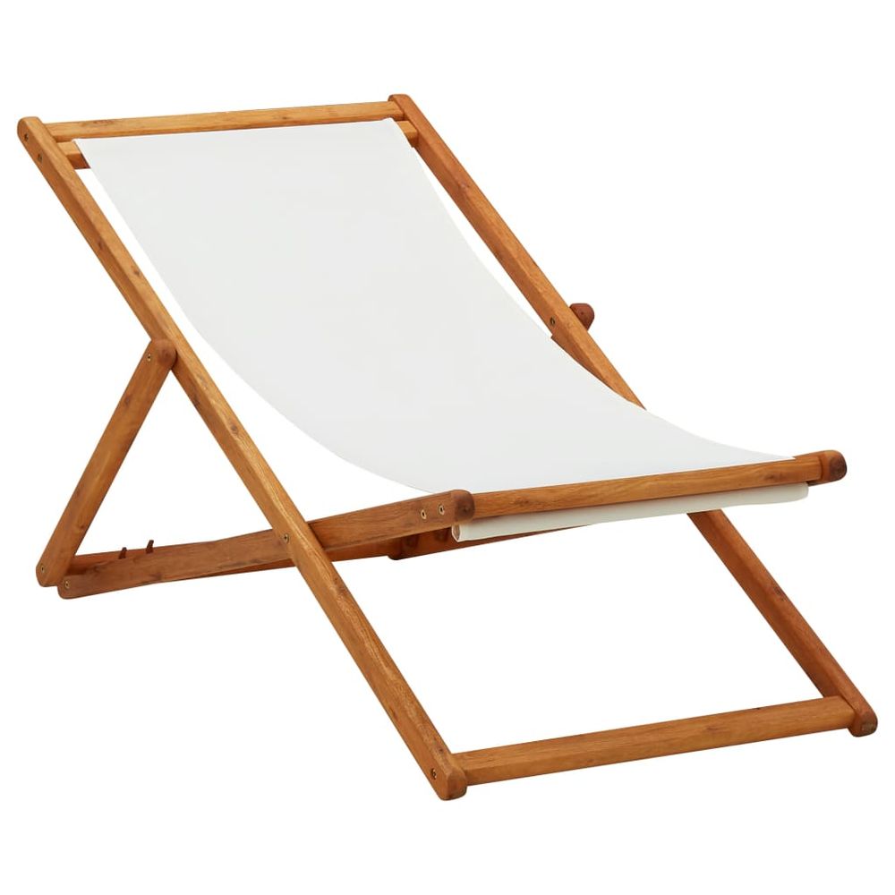 Folding Beach Chair Eucalyptus Wood and Fabric Cream White - anydaydirect