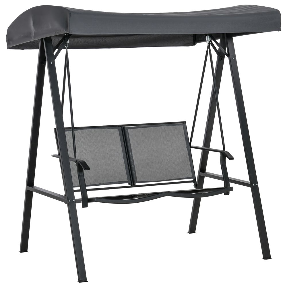 2 Seater Swing Chair With Tilting Canopy Steel Frame, Dark Grey - anydaydirect
