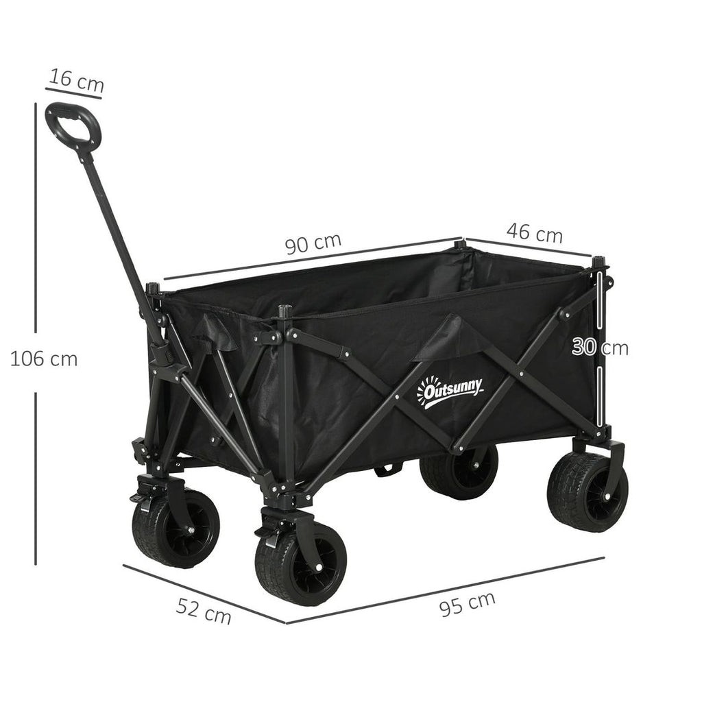 Outsunny Foldable Garden Cart, Outdoor Utility Wagon with Carry Bag, Black - anydaydirect