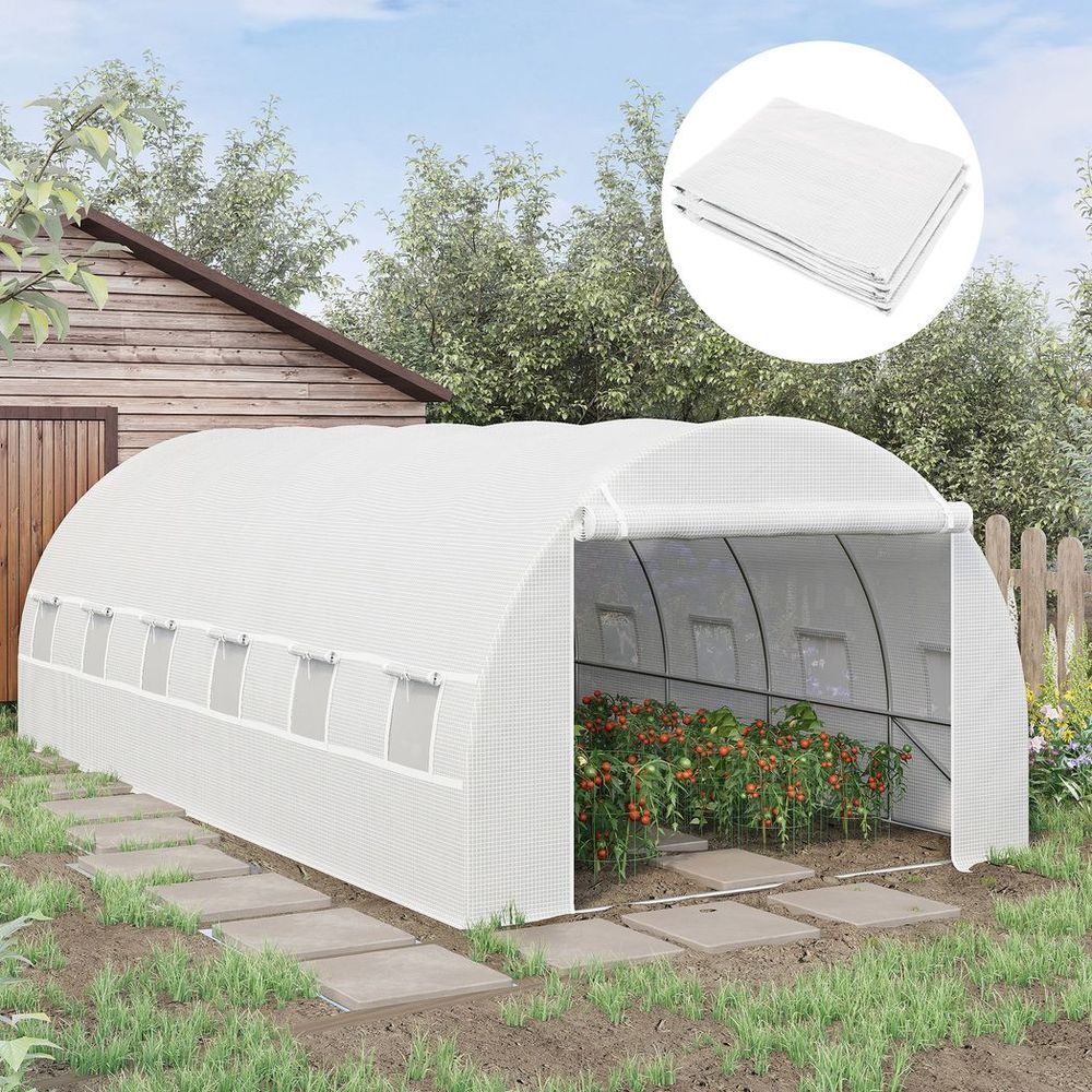 Outsunny 6x3x2m Greenhouse Replacement Cover ONLY for Tunnel Greenhouse White - anydaydirect