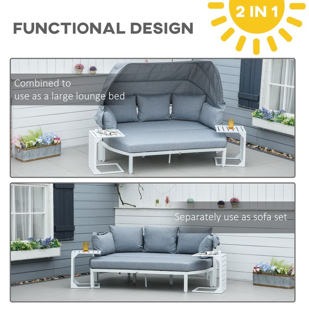 4 PCS Outdoor Garden Sofa Set, Lounge Bed with Canopy, Padded Cushions - anydaydirect