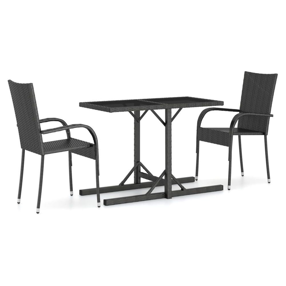 3 Piece Garden Dining Set Black - anydaydirect