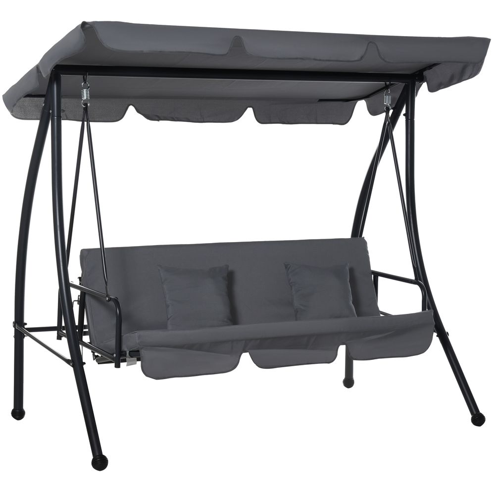 2-in-1 Patio Swing Chair Lounger 3 Seater With Dark Grey Cushion - anydaydirect