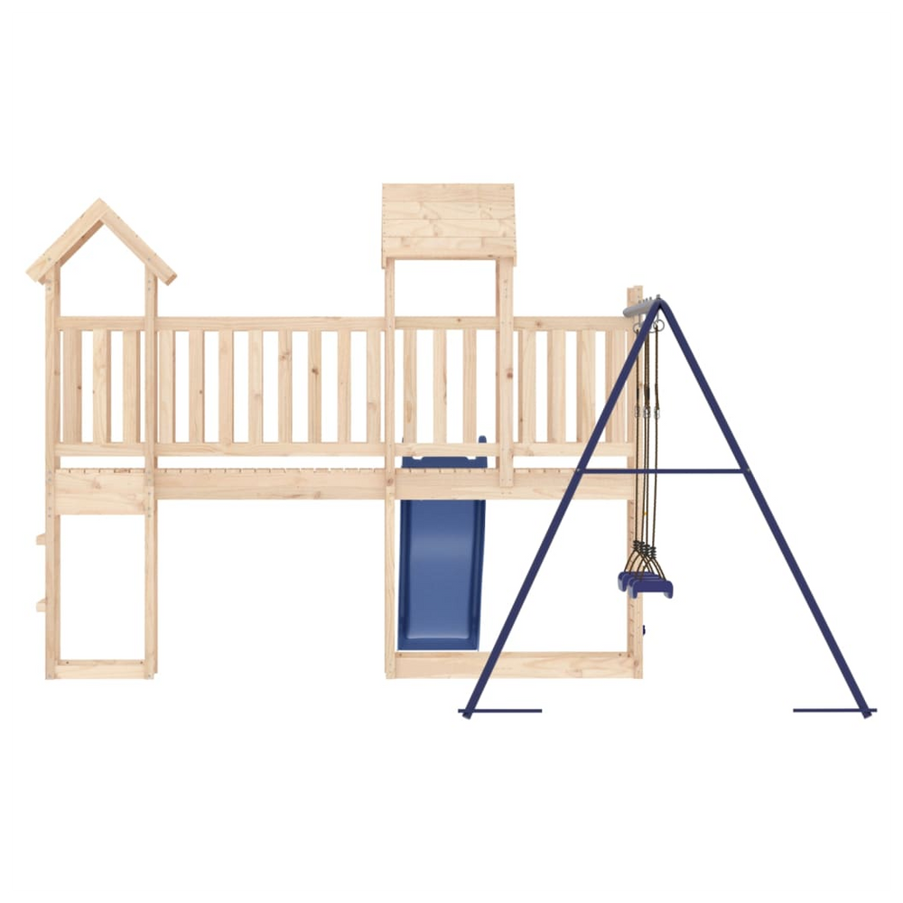 Playhouse with Slide Swings Rockwall Solid Wood Pine - anydaydirect