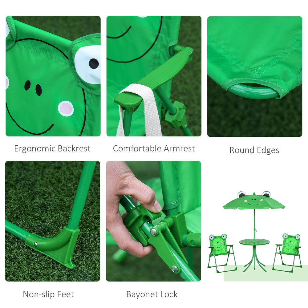 Foldable Patio Kids Metal Picnic Table w/ Frog Umbrella Green 4-piece - anydaydirect