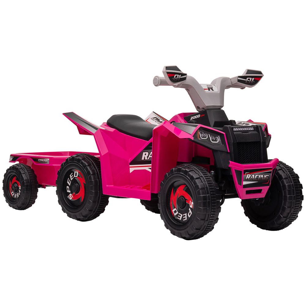 Electric Quad Bike, 6V Kids Ride On ATV w/ Back Trailer for 18-36 Months - Pink - anydaydirect