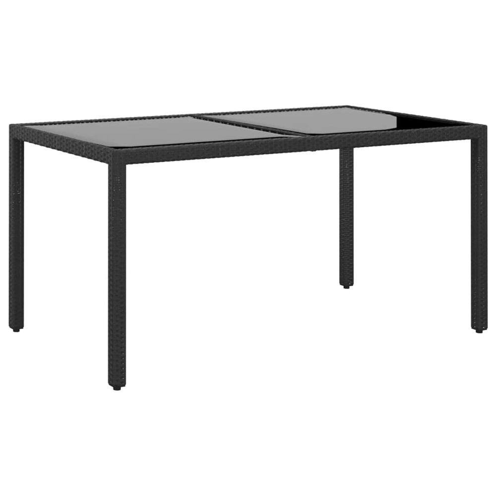 Garden Table 150x90x75 cm Tempered Glass and Poly Rattan Black - anydaydirect