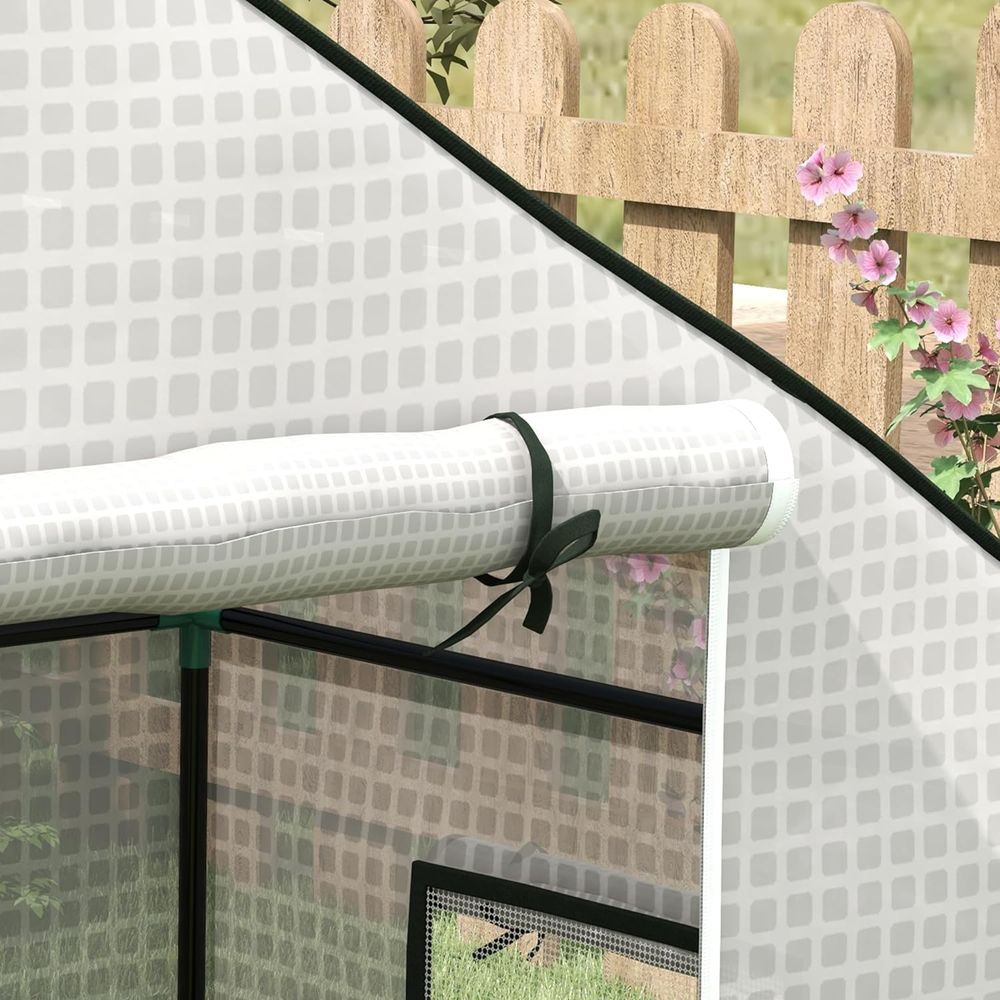 Outsunny PE Greenhouse Cover Replacement with Door and Mesh Windows, White - anydaydirect