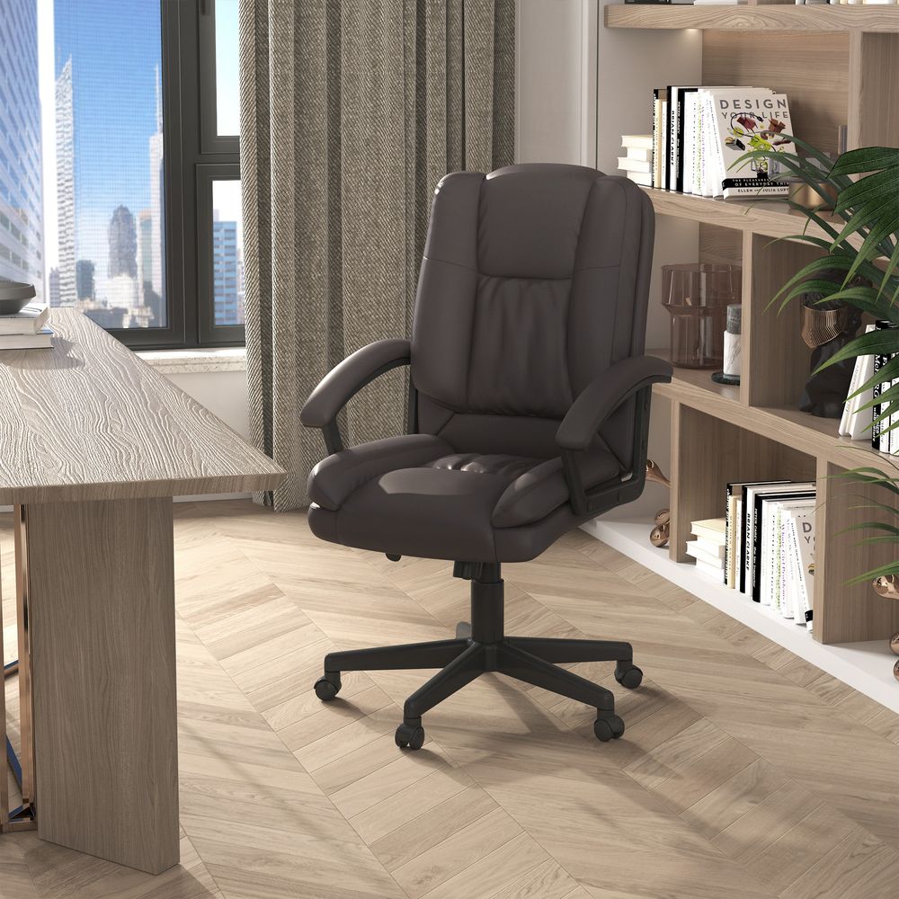 Swivel Executive Office Chair Mid Back PU Leather Chair w/ Arm, Brown HOMCOM - anydaydirect