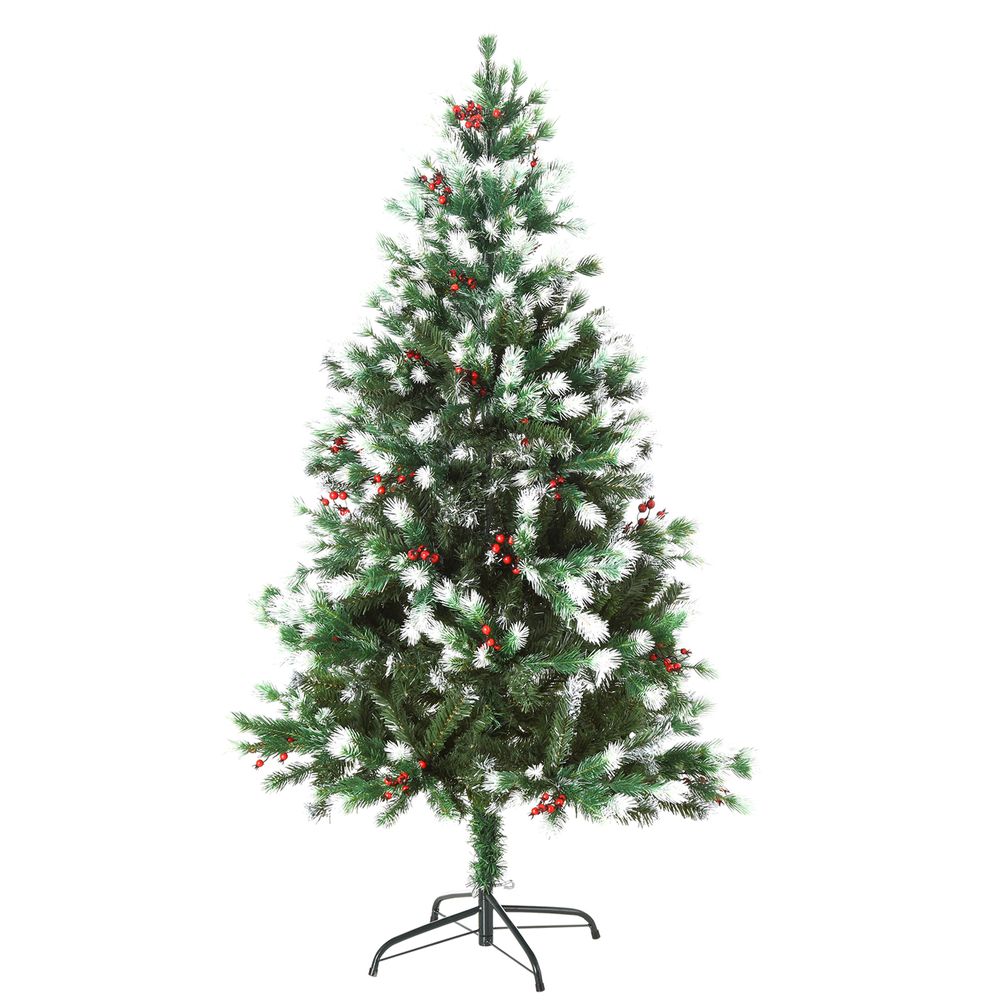 5ft Snow-Dipped Artificial Christmas Tree Red Berries Metal Base Traditional - anydaydirect