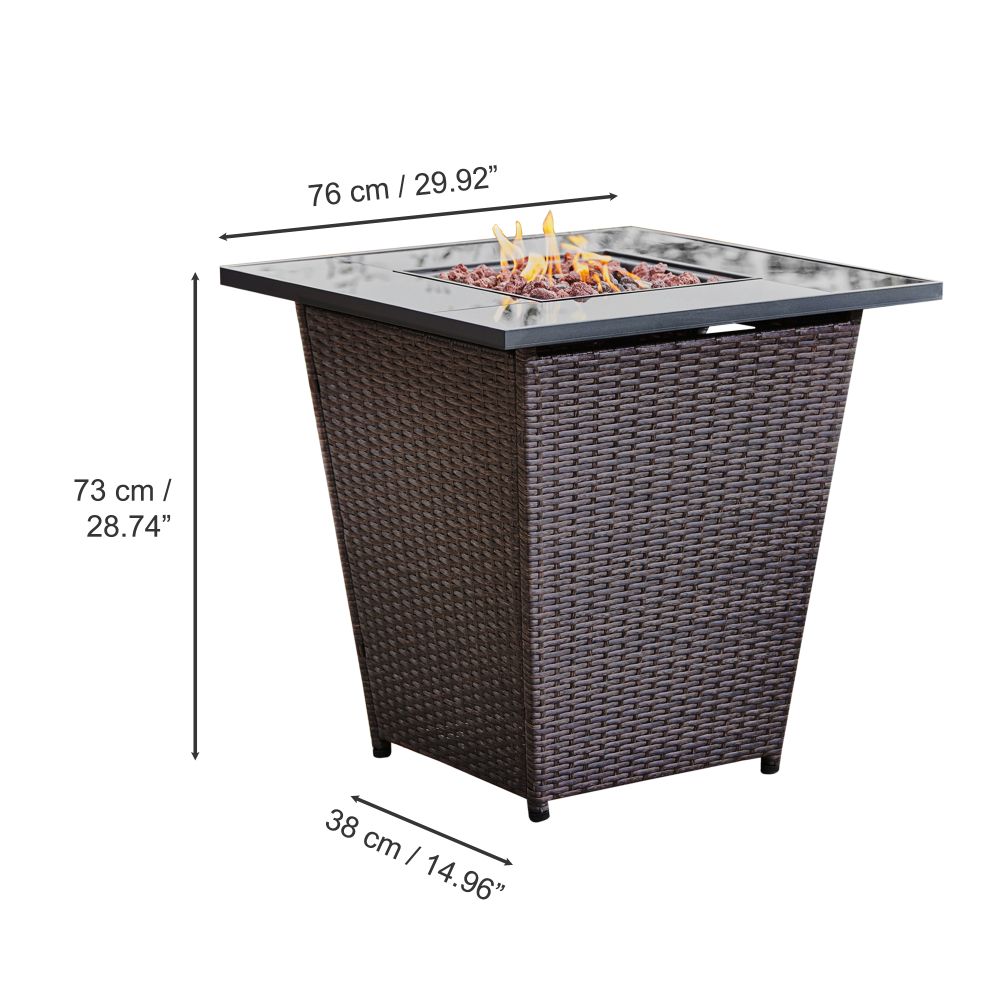 Garden Rattan Gas Fire Pit, Outdoor Firepit with Lava Rock - anydaydirect
