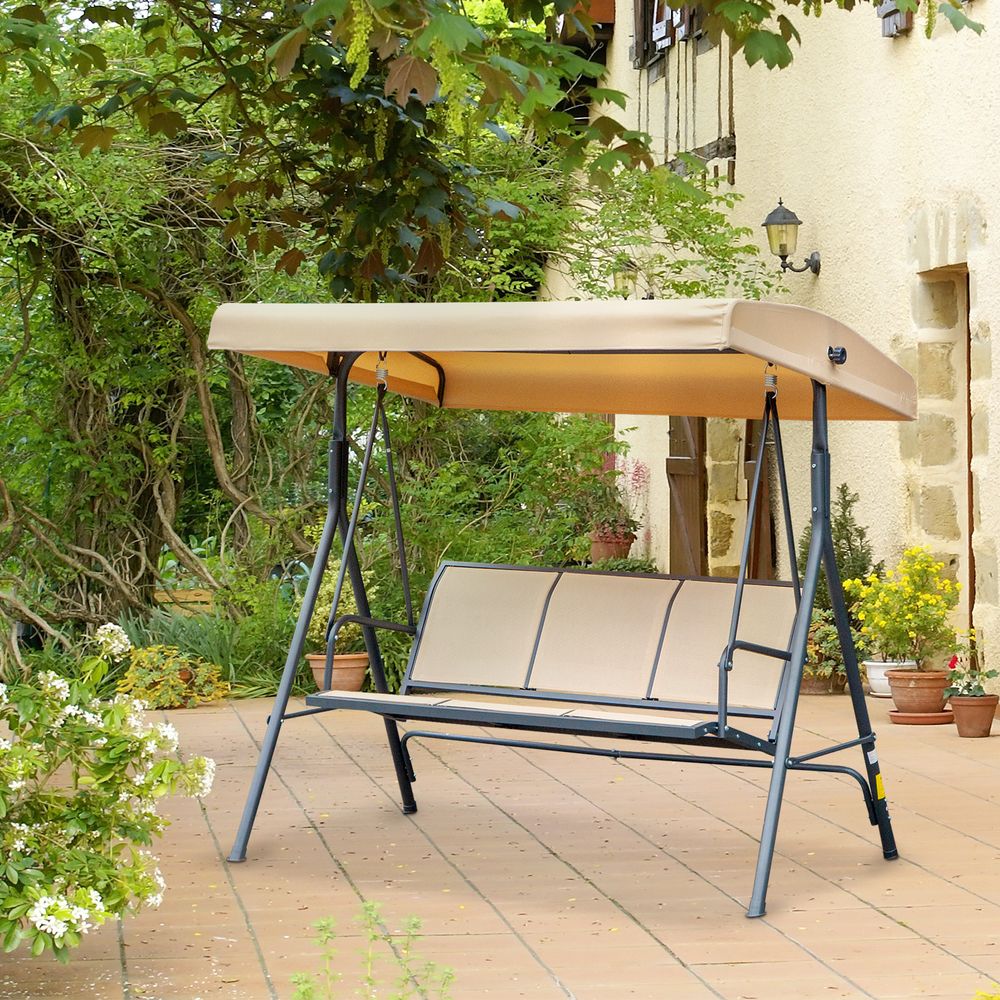 3 Seater Swing Chair Canopy Replacement Steel Frame - Beige - anydaydirect