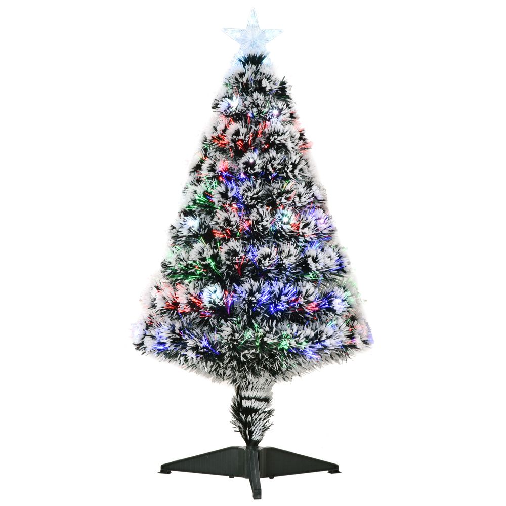 3ft Artificial Prelit Christmas Tree Snow Tree LED Fiber Optics Green White - anydaydirect