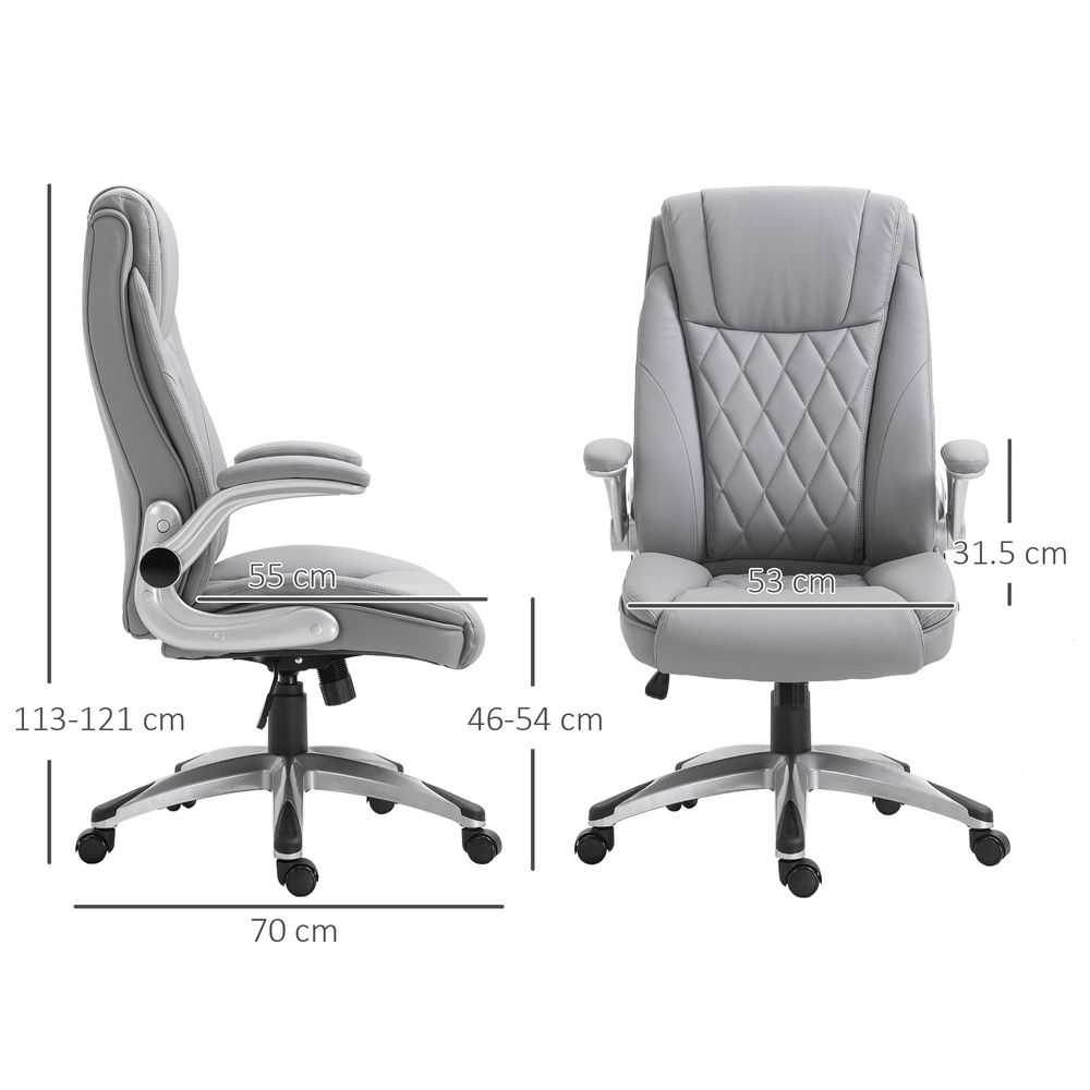 High Back Executive Office Chair Home Swivel PU Leather Chair, Grey - anydaydirect