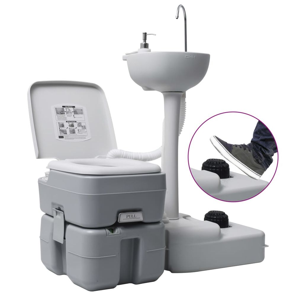 Portable Camping Toilet and Handwash Stand Set with Water Tank - anydaydirect