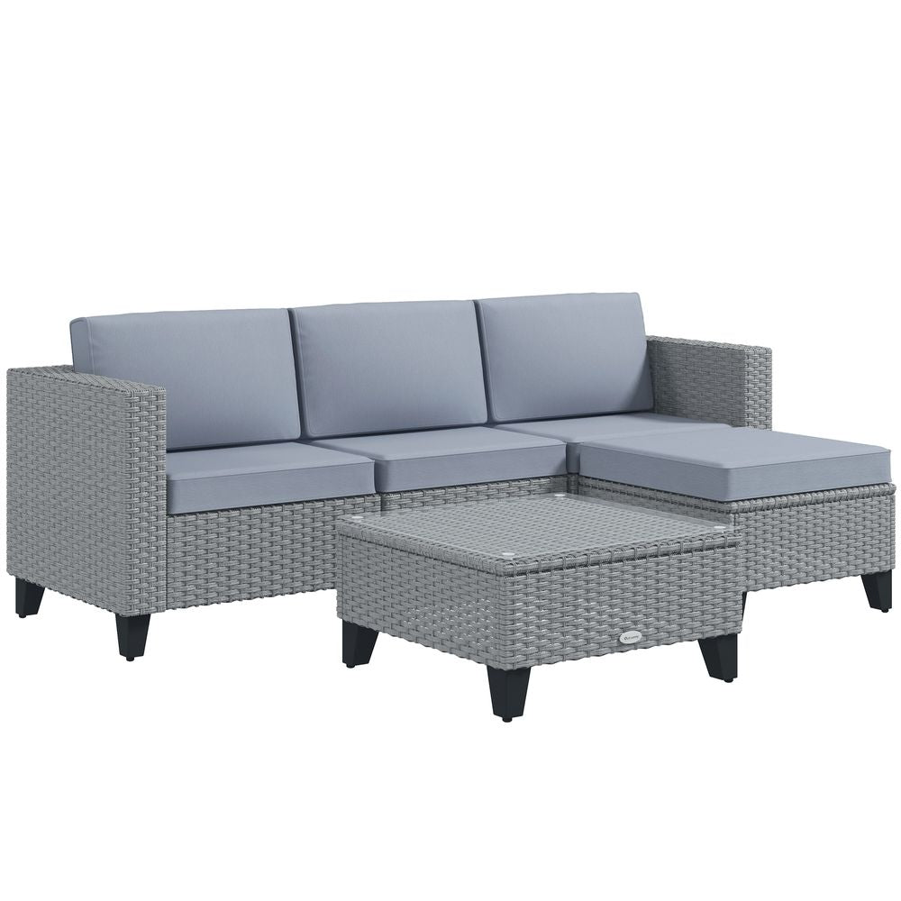 Outsunny 5 PCs Rattan Garden Furniture Set with Glass Coffee Table, Grey - anydaydirect