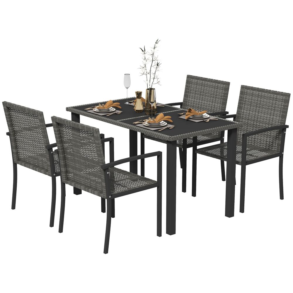 Outsunny 4 Seater Rattan Garden Furniture Set with Glass Tabletop - Grey - anydaydirect