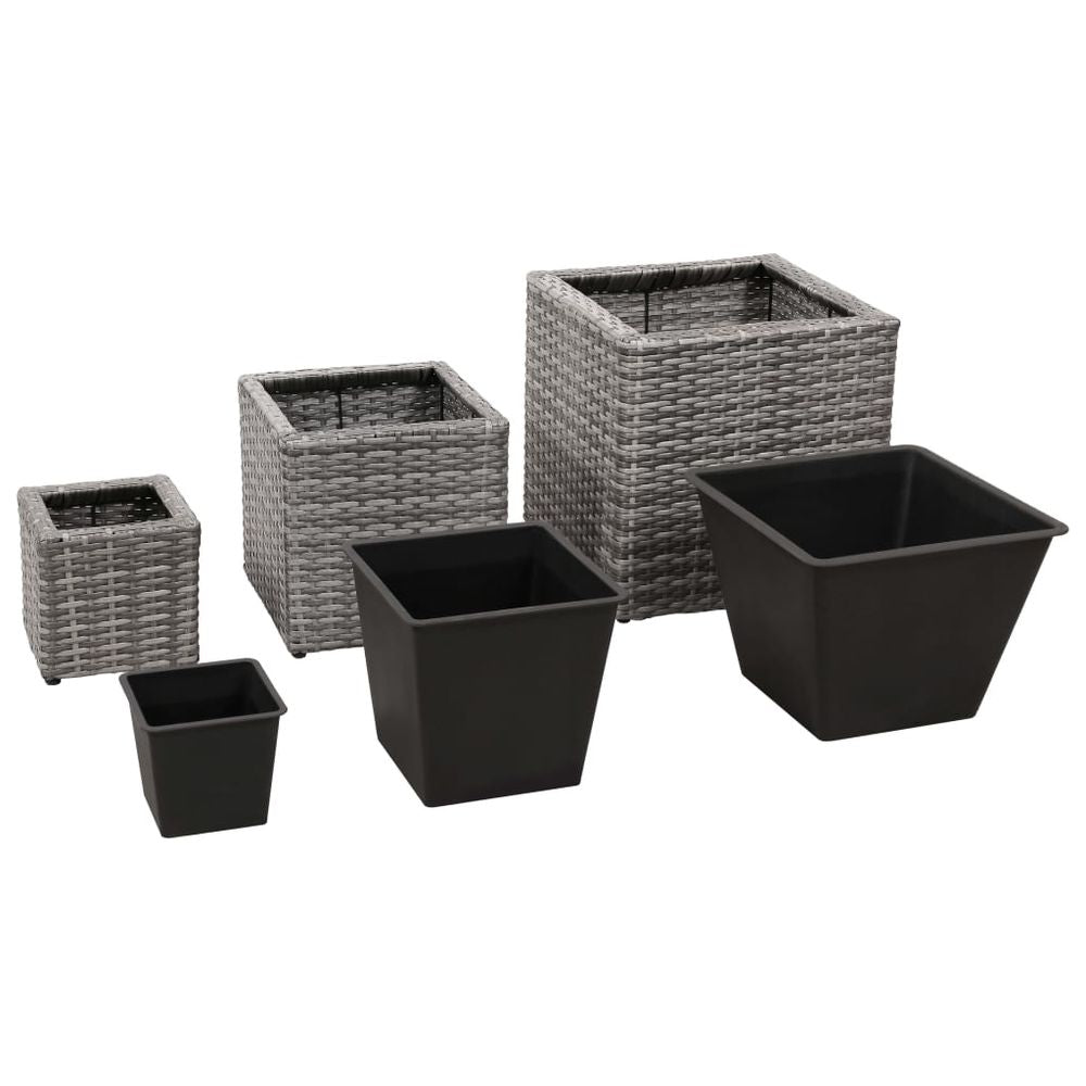 Garden Raised Beds 3 pcs Poly Rattan Grey - anydaydirect