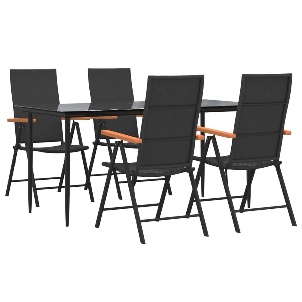 5 Piece Garden Dining Set Black and Brown Poly Rattan - anydaydirect