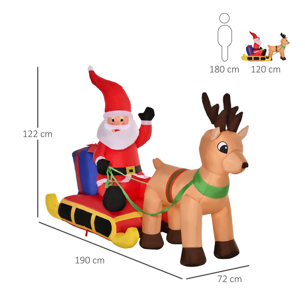 4ft Christmas Inflatable Santa Claus Sledge Sleigh Reindeer Blow Up Xmas Garden - anydaydirect