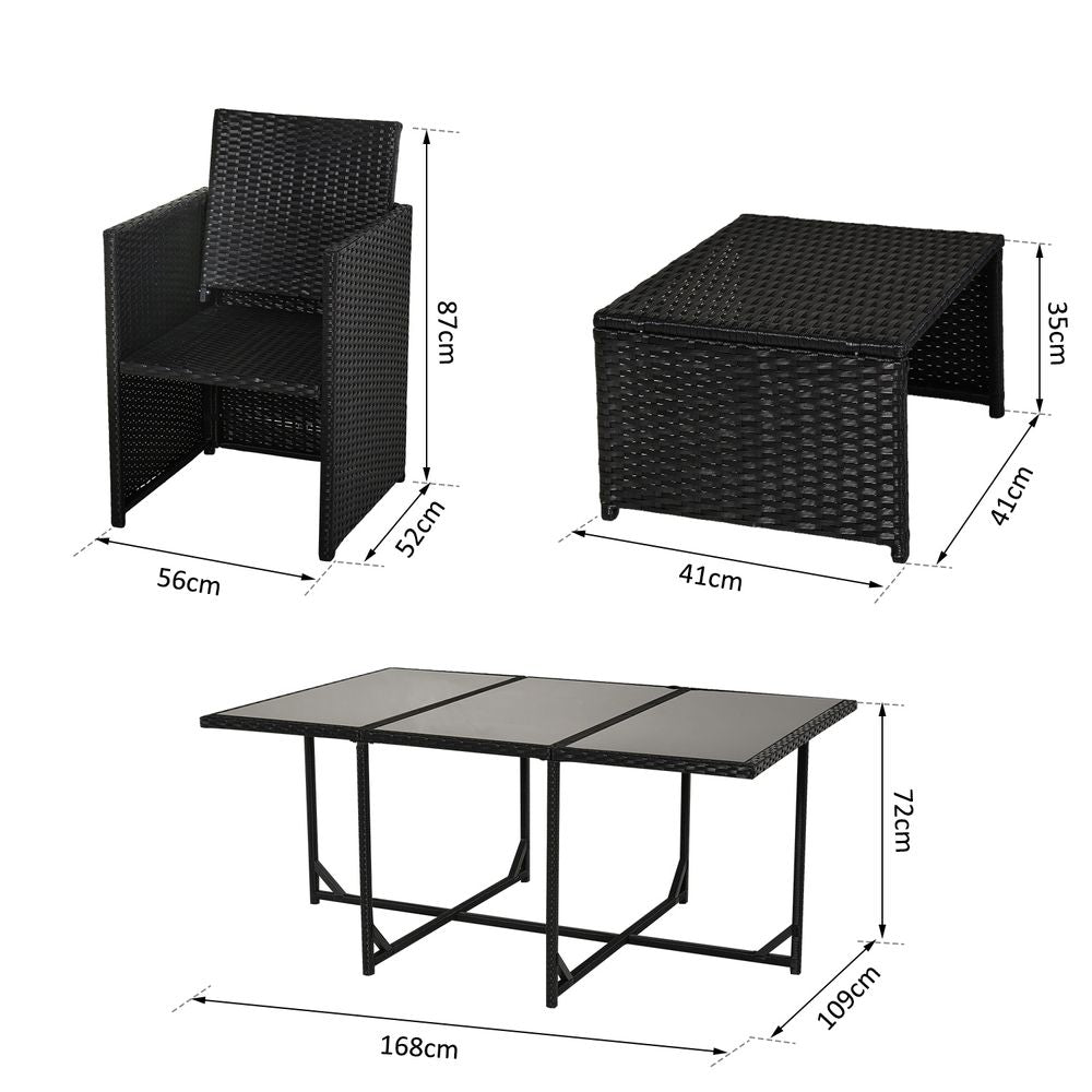 Rattan Dining Set, 11 PC-Black - anydaydirect