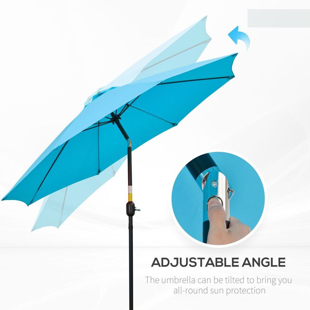 Outsunny 2.6M Patio Umbrella Outdoor Sunshade Canopy w/ Tilt and Crank Blue - anydaydirect