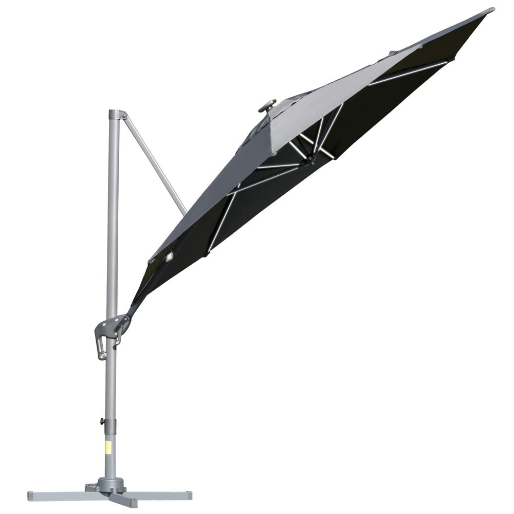3m LED Cantilever Parasol Garden w/ Base Handle Solar Lights Rotating Outdoor - anydaydirect