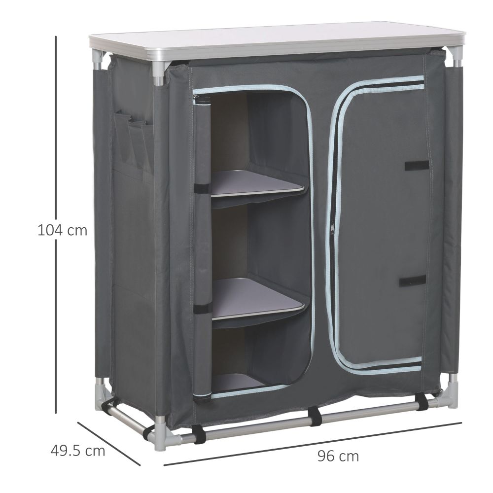 Outdoor Aluminum 3-shelf Camping Cupboard Kitchen Station Cook Table Outsunny - anydaydirect