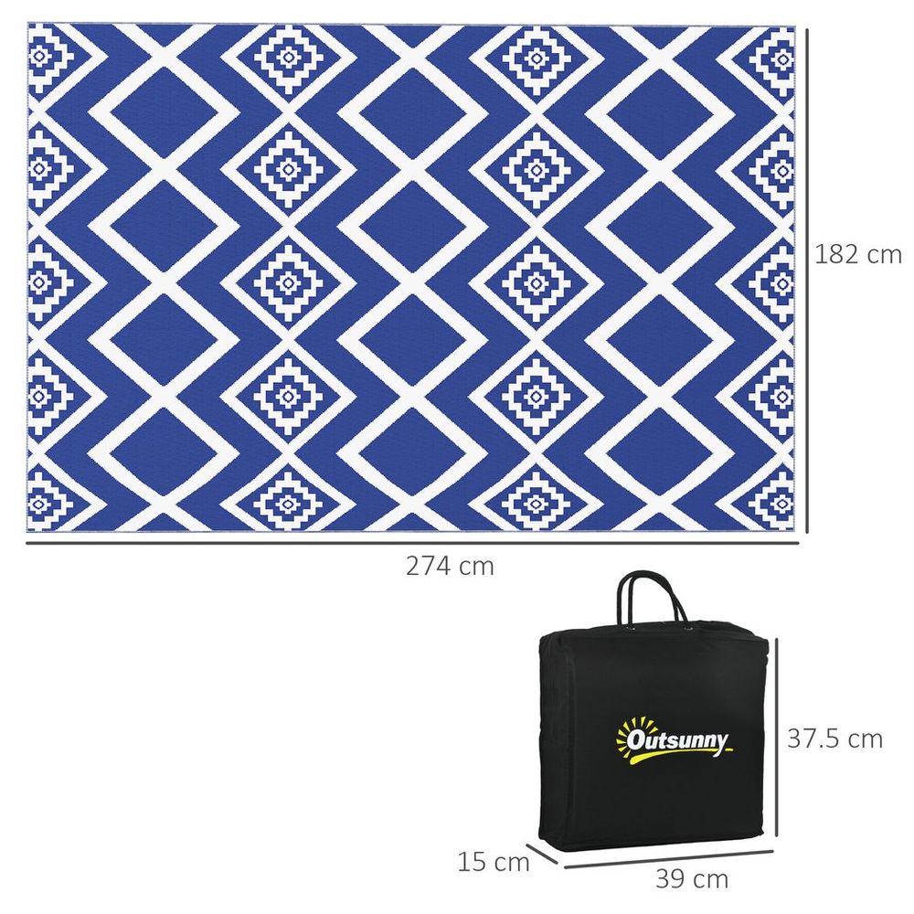Outsunny Reversible Waterproof Outdoor Rug with Carry Bag, 182 x 274cm, Blue - anydaydirect